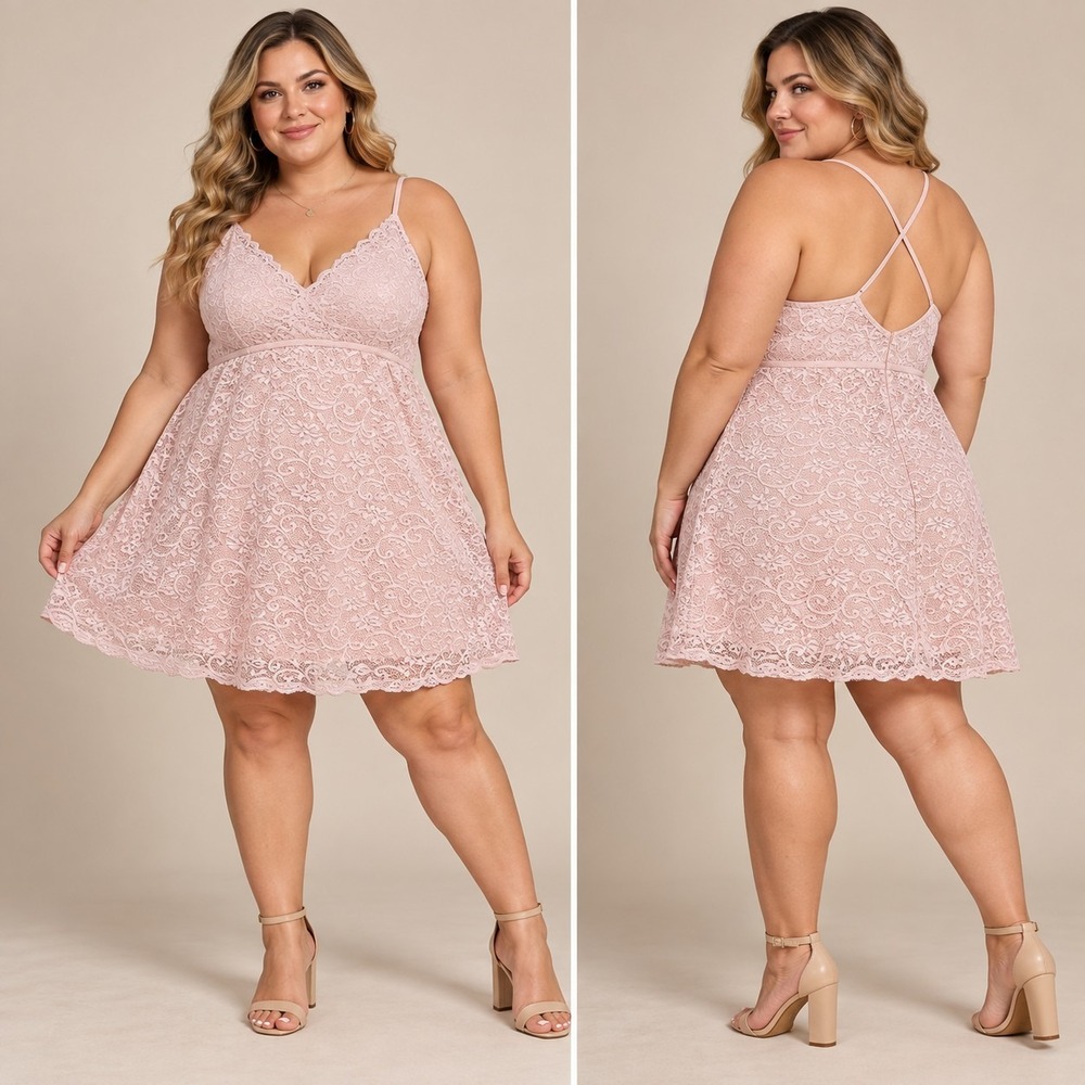 Liberty Love Pink Lace Cami Dress Junior's 2XL Plus Coquette Balletcore Ethereal